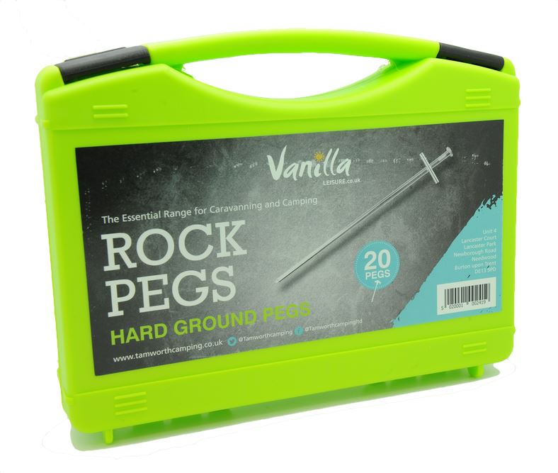rock tent pegs Vanilla Leisure Rock Pegs 23cm Long Pack of 20 with Free Case