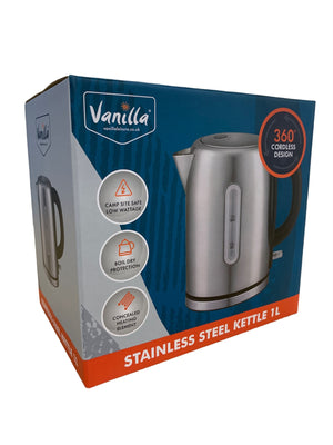 Vanilla Leisure 1 Litre Low Wattage Brushed Stainless Steel Cordless Kettle