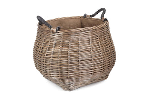 Vanilla Leisure Curve -sided Antique Wash Hessian Lined Log Basket