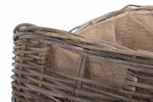 Vanilla Leisure Large Boat Shaped Rattan Log Basket With Hessian Lining