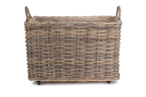 Vanilla Leisure Large Wheeled Rattan Hessian Lined Log Basket