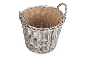 Vanilla Leisure Vanilla Leisure Large Round Lined Wicker Log Basket  - Hessian Lined