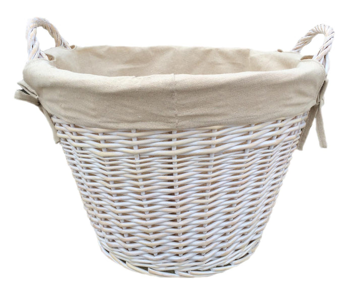 Vanilla Leisure White Wash Lined Log Basket With Oatmeal Lining