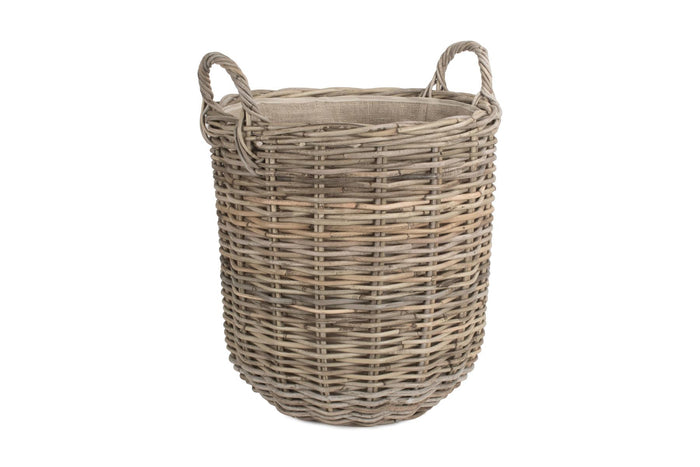 Vanilla Leisure Medium Hessian Lined Tall Round Fireside Rattan Log Basket
