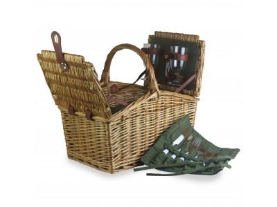 Vanilla Leisure 2 Person Green Tweed Double Lidded Hamper