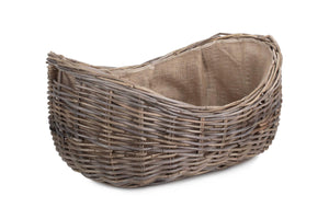 Vanilla Leisure Set of 2 Boat Shaped Rattan Log Basket with Hessian Lining