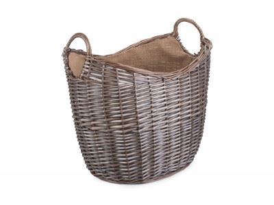 Vanilla Leisure Large Scoop Neck Antique Wash Hessian Lined Basket