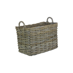 Vanilla Leisure Small Rectangular Grey Rattan Hallway Log Basket