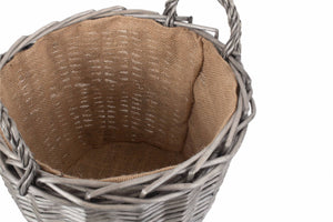 Vanilla Leisure Vanilla Leisure Medium Round Lined Wicker Log Basket  - Hessian Lined