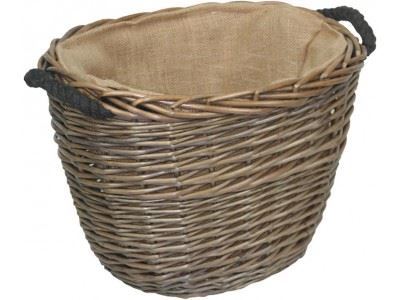 Vanilla Leisure Small Oval Log Basket Hessian Lined
