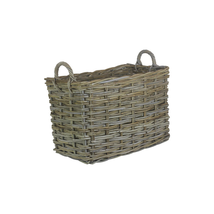 Vanilla Leisure Rectangular Grey Rattan Hallway Log Basket Set 2