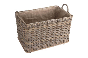 Vanilla Leisure Large Wheeled Rattan Hessian Lined Log Basket