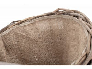 Vanilla Leisure Large Boat Shaped Rattan Log Basket With Hessian Lining