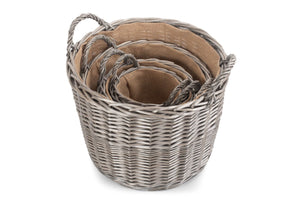 Vanilla Leisure Round Hessian lined wicker log baskets set of 4