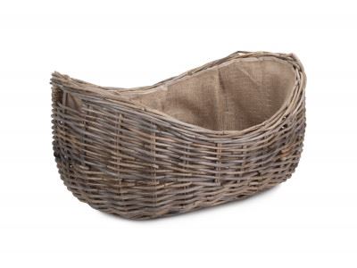 Vanilla Leisure Large Boat Shaped Rattan Log Basket With Hessian Lining