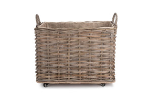 Vanilla Leisure Small Wheeled Rattan Hessian Lined Log Basket