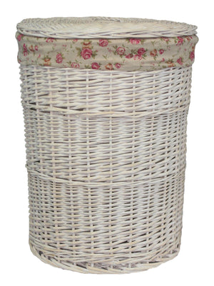 Vanilla Leisure Large Round White Wash Laundry With Garden Rose Lining