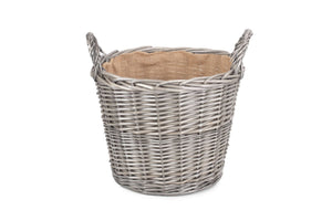 Vanilla Leisure Vanilla Leisure Large Round Lined Wicker Log Basket  - Hessian Lined