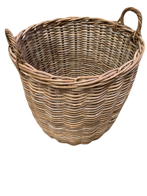 Vanilla Leisure Medium Hessian Tall Round Fireside Rattan Log Basket