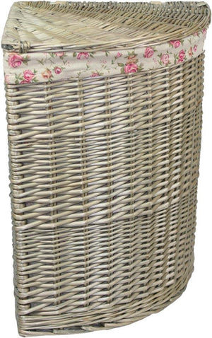 Vanilla Leisure Large Antique Wash Corner Linen Basket With Garden Rose Lining