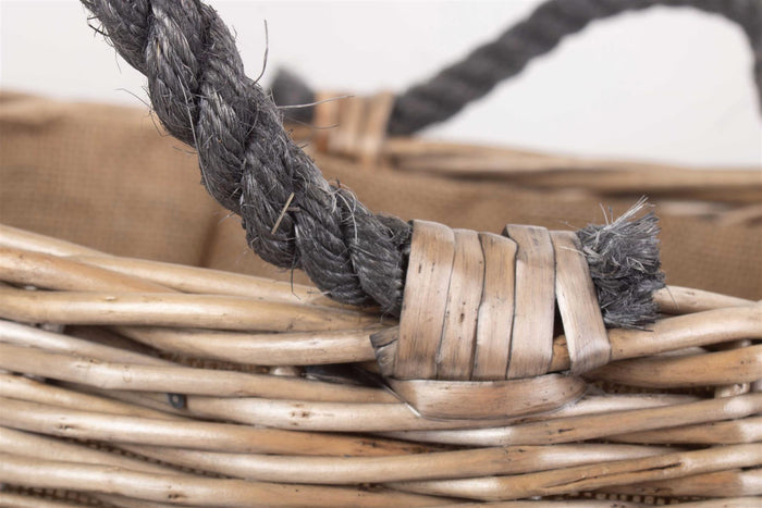 Vanilla Leisure Curve -sided Antique Wash Hessian Lined Log Basket