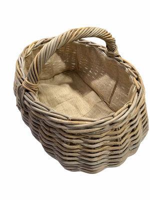 Vanilla Leisure Grey Rattan Market Basket - Hand Crafted Hessian Lining