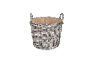 Vanilla Leisure Vanilla Leisure Medium Round Lined Wicker Log Basket  - Hessian Lined