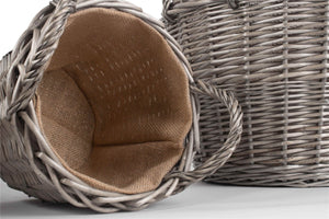 Vanilla Leisure Round Hessian lined wicker log baskets set of 4