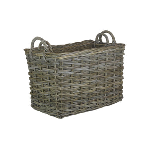 Vanilla Leisure Rectangular Grey Rattan Hallway Log Basket Set 2
