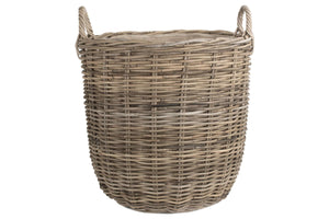 Vanilla Leisure Large Hessian Lined Tall Round Fireside Rattan Log Basket