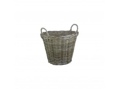 Vanilla Leisure Small Round Grey Rattan Log Basket