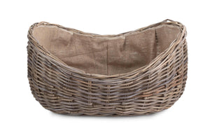 Vanilla Leisure Set of 2 Boat Shaped Rattan Log Basket with Hessian Lining