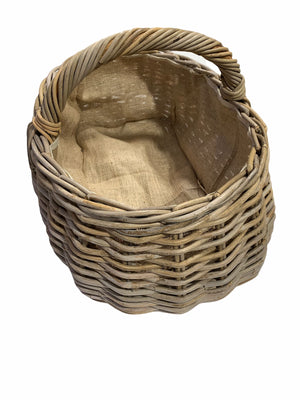 Vanilla Leisure Grey Rattan Market Basket - Hand Crafted Hessian Lining