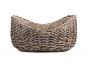 Vanilla Leisure Large Boat Shaped Rattan Log Basket With Hessian Lining