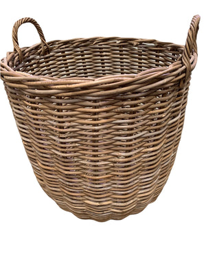 Vanilla Leisure Medium Hessian Tall Round Fireside Rattan Log Basket
