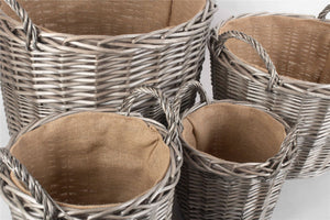 Vanilla Leisure Round Hessian lined wicker log baskets set of 4