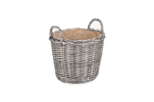Vanilla Leisure Vanilla Leisure Medium Round Lined Wicker Log Basket  - Hessian Lined
