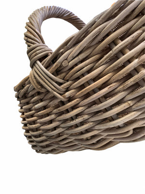 Vanilla Leisure Grey Rattan Market Basket - Hand Crafted Hessian Lining