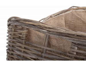 Vanilla Leisure Large Boat Shaped Rattan Log Basket With Hessian Lining