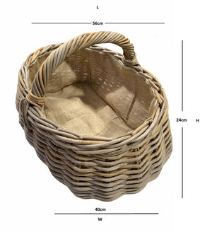 Vanilla Leisure Grey Rattan Market Basket - Hand Crafted Hessian Lining
