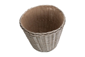 Vanilla Leisure Tapered Round Grey Lined Log Basket with integral handles and Hessian lining - Hand Crafted and Ethically Sourced - Antique wash finish willow.