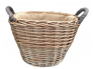 Vanilla Leisure Small Oval Log Basket Hessian Lined