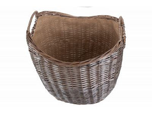 Vanilla Leisure Large Scoop Neck Antique Wash Hessian Lined Basket