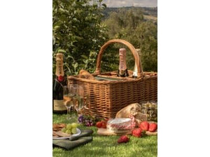Vanilla Leisure Green Tweed Field Basket With 4 Glasses