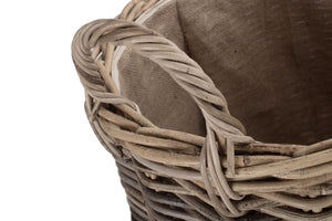 Vanilla Leisure Pot-bellied Hessian Lined Rattan Log Basket