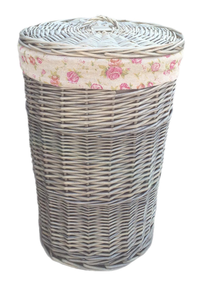 Vanilla Leisure Small Antique Wash Round Linen Basket With Garden Rose Lining