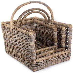 Vanilla Leisure Kubu Grey Rattan Open Ended Log Basket Set 3