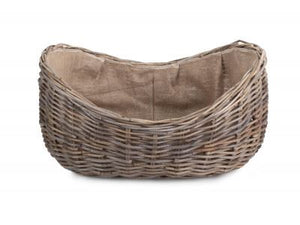 Vanilla Leisure Large Boat Shaped Rattan Log Basket With Hessian Lining