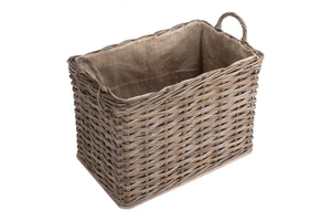 Vanilla Leisure Small Wheeled Rattan Hessian Lined Log Basket