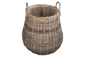Vanilla Leisure Pot-bellied Hessian Lined Rattan Log Basket